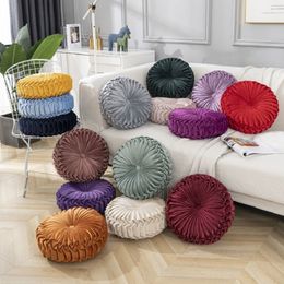 Cushion/Decorative Pillow 20 Colour Velvet Round Pumpkin Cushion Fashion Pleated Futon Cushion Sofa Tatami PP Cotton Filled Cushion With Core Pillow 230311