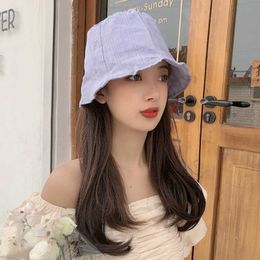 Wide Brim Hats 2022 New Women's Summer Thin Section Solid Color Flat Top Bucket Hat Simple Pleated Outdoor Casual Panama Cap Gorros P230311
