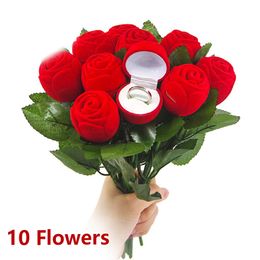 Jewellery Boxes Creative Rose Flower Ring Box Flocking Flowers Wedding Engagement Marriage Valentine Day Gift Rings Box Jewellery Package Cases 230310