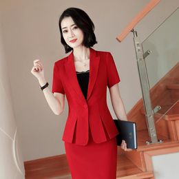 Two Piece Dress Elegant Women Suit Office Lady Business Work Skirt Suits Female 2 Set Outfits Short Sleeve Blazer Jackets Mini Skirts 4XLTwo