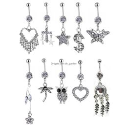 Navel Bell Button Rings Cl10001 Belly Ring Mix 10 Styles Aqua.Colors Pcs Dream Owl Heart Dragonfly Drop Delivery Jewellery Bo Dhgarden Dhmrz