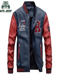 AFS Jeep Bordado Bordado Béisbol Jackets Men Collar Pu Coats de cuero Plus Tamaño 4xl Chaqueta de cuero Piloto Hombre Ly166620456