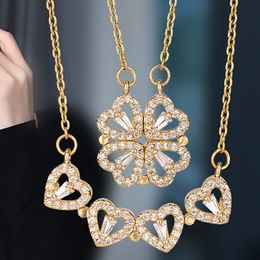 Fashion Jewellery Four clover pendant necklace diamond Gold rose silver Diamond Open Heart Necklace for women party love folding creative collarbone chain