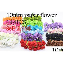 Decorative Flowers Wreaths 144Pcs Artificial Double Pink Paper For Diy Wedding Party Drop Delivery 202 Dhebc