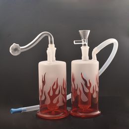 Wholesale Newest Halloween Style Red Flame glass dab rig bong pipe water hookahs with 10mm male tobacco oil bowl and silicone hose
