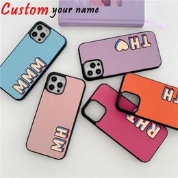 Cell Phone Cases 3D Custom Initials Vegan Case for Phone 14 13 pro max 12 11 Pro Max 14plus Luxury PU Leather Case 8 Plus 7P X XS XR Cover R230914