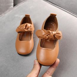 Flat Shoes Spring Autumn Girl Princess Bowknot Student Baby Pu Leather Children Fashion Soft Bottom Non-slip Casual