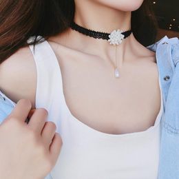Choker Korean Simulated Pearl Necklace White Petal Lace Clavicle Chain Fashion Necklacefor Women Charm Gift Chic Jewellery Chokers