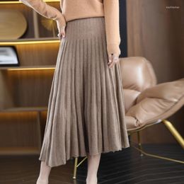 Skirts Pure Wool Skirt Autumn And Winter Long Ladies Cashmere Solid Colour Knitted Fashion Elegant Pleated