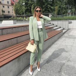 Women's Suits Blazers Woman Elegant Solid Slim Blazer Suit Spring Casual Female High Waisted Pencil Pants Suits Office Ladies 10 Colour 2 Pcs Sets 230311