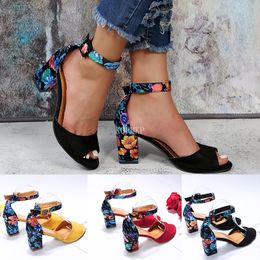 Sandals Fashion Women Yellow Flock Flower Color High Heels Sandals Female Pumps Peep Toe Ankle Strap Platform Shoes Summer 43 230311