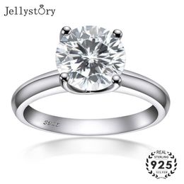 Cluster Rings Jellystory Luxury Charms For Female S925 Sterling Silver 9MM Round 5A Zircon Gemstone Jewelry Wedding Engagement Party