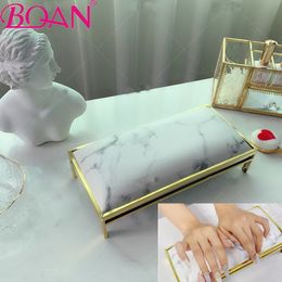 Nail Art Equipment BQAN PU Leather Luxury Marble Manicure Table Nail Art Hand Pillow Supportable Desktop Hand Cushion Manicure Art Rest Salon Tools 230310
