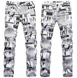 2023 New Men's Jeans Designer Pencil Jeans Letter Printed White Denim Pants Fashion Club Clothing for Male Hip Hop Skinny Jeans