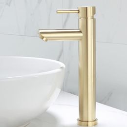 Bathroom Sink Faucets Tuqiu Brushed Gold Bathroom Faucet Solid Brass Bathroom Basin Faucet Cold Water Basin Mixer Sink Tap Deck Mounted Wash Tap 230311