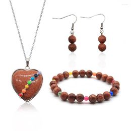 Catene Collana con ciondolo a cuore in vera pietra Set Yoga Party Healing Love Opal Brown Sand Gift For Female Women GS024