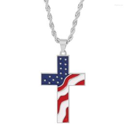 Chains Gold Statement Necklace Flag Day Gift Stainless Steel American USA Cross Religious Pendant Locket Silver