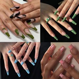 False Nails 24pcs/Box Wavy Rhinestone Ballerina Manicure Tool Detachable Artificial Fake Wearable Coffin Nail Tips