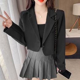 Women's Suits Blazers Xpqbb Korean Style High Street Blazer Women Simple Single-Button Cropped Jacket Ladies All-Match Black Khaki Office Suit Jackets 230311