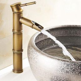 Bathroom Sink Faucets European Antique Bathroom Faucet Brass Basin Faucet Tap Tall Bamboo Finish Sink Cold Water Faucee Kitchen Outdoor Garden Tap 230311