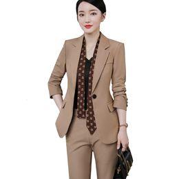 Women's Suits Blazers Arrival Elegant Black Khaki Pant Suit Women Female Business Formal 2 Piece Set Blazer And Trouser For Office Ladies Work 230311