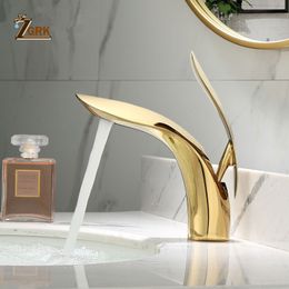 Bathroom Sink Faucets ZGRK Basin Faucets Elegant Bathroom Faucet and Cold Water Basin Mixer Tap Golden Finish Brass Toilet Sink Water Tap White 230311