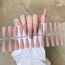 False Nails HEALLOR Nude Solid Color Matte Super Long Coffin Nail Ballet Press On Tips For Art Artificial Fingernails Fake