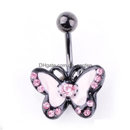 Navel Bell Button Rings D0903 Butterfly Belly Ring Mticolor With Black Body Drop Delivery Jewellery Dhgarden Dhivc