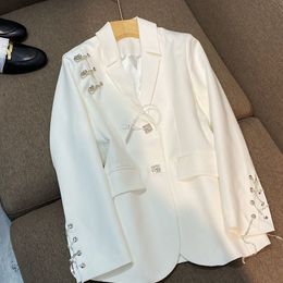 Women's Suits Blazers Women Balzer Spring Autumn French Retro Single-Breasted Casual White Suit Jacket 230311