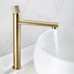 Bathroom Sink Faucets Bathroom Faucet Gold Brass Bathroom Basin Faucet Cold and Water Mixer Sink Tap Single Handle Deck Mounted Brushed Gold Tap 230311