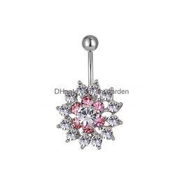 Navel Bell Button Rings D0188 Flower Belly Ring Clear Colour Drop Delivery Jewellery Body Dhgarden Dhoqw