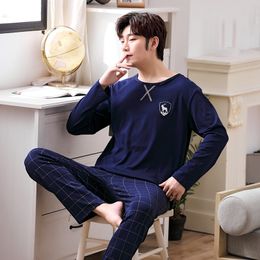 Men's Sleepwear Autumn Plus Size Long Sleeve Casual Plaid Cotton Pyjama Sets Men Korean Loose Sleepwear Pyjamas Male Homewear Home Clothes 230311