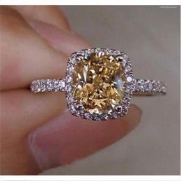Cluster Rings Real S925 Sterling Silver Wedding For Women Princess-cut Yellow 5a CZ Engagement Ring Simulated Diamond Platinum Jewelry