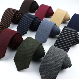 Bow Ties Brand Men's Tie Solid Colour Soft Wool Skinny 6cm Jacquard Necktie Accessories Daily Wear Cravat Wedding Party Gift For Man