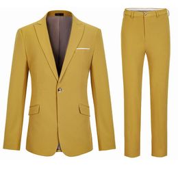 Men's Suits & Blazers Mens Tailor Suit For Business Wear Yellow Serge Fabric Quality Autumn Winter Jacket Pant Vest 3 Pieces Set