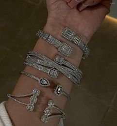 Bangle Styles Hip Hop Open Bracelet Jewellery 5A Square Cz Paved Adjusted Geometric Rectangle Cluster Bracelets Drop Ship