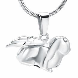 ZZL081 Angel Wing Rabbit in acciaio inossidabile Collana urna ricordo con occhi di cristallo - gioielli commemorativi per animali domestici per cenere di cremazione258w