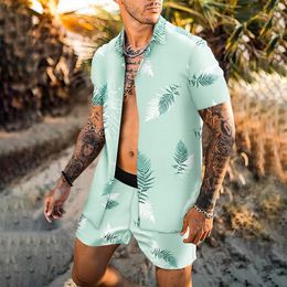 Men's Tracksuits Summer Fashion Shirt Set For Men 3D Printing Lapel Short Sleeve Beach Casual Streetwear Hawaiian shirts Vacation Sets M4X 230311