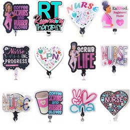 5 Pcs/Lot Fashion Key Rings Scrub Life RT LPN CNA Acrylic Retractable Medical Badge Holder Nurses Doctors ID Name Card For Healthcare Worker Accessories