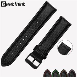 20mm 22mm Quick Release Black Carbon Fiber Leather Watch Strap Band For Gear S3 S2 Classic Width Replacement Band248f