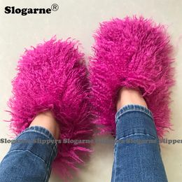 Größe plus Frau Winter Herbst Frauen Furry Faux Pantler Plüsch warm warmes Haus Baumwollschuhe Innenfellrutschen 2 95 h