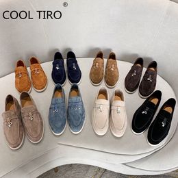 Dress Shoes Summer Walk Women Flat Suede Metal Lock Tassel Men Loafers Soft Sole Moccasin Casual Beanie Genuine Leather 230311