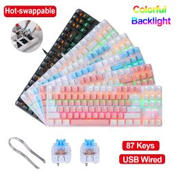 Mechanical Gaming Keyboard 87 Keys Anti-ghosting Hot Swappable Colour Backlit USB Wired Mechanical Keyboards For pro Gamer Laptop