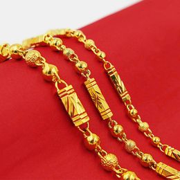 Chains Luxury 18K Gold Necklace For Men Assertive Solid Hexagonal Buddha Beads Women Unisex Yellow Fine Jewellery Gift