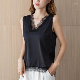 Camisoles & Tanks Free Postage Spring And Summer Black Lace Lace-Collared Blouse Camisole Women's Figure Flattering Sleeveless Vest