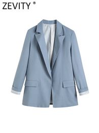 Women's Suits Blazers ZEVITY Women Fashion Notched Collar Solid Open Stitching Linen Blazer Coat Office Lady Striped Print Chic Business Suits CT2608 230311