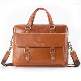 Briefcases Luxury Cow Genuine Leather Men's Briefcase Bags Documents Business Handbag Laptop Crossbody Brown Men Real Messenger Bag