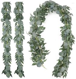 Decorative Flowers 2 Packs Artificial Eucalyptus Garland With Willow Vines 6.5 Feet Fake Greenery Swag For Wedding Party