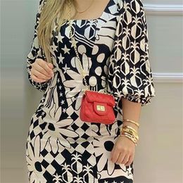 Casual Dresses Floral Print Lantern Sleeve Dres Square Neck Mini Dress 230310