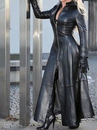 Women's Jackets Spring Autumn Black Maxi Leather Dres Zipper Corset Punk Style Long Tight Faux Dresses for Women 230310